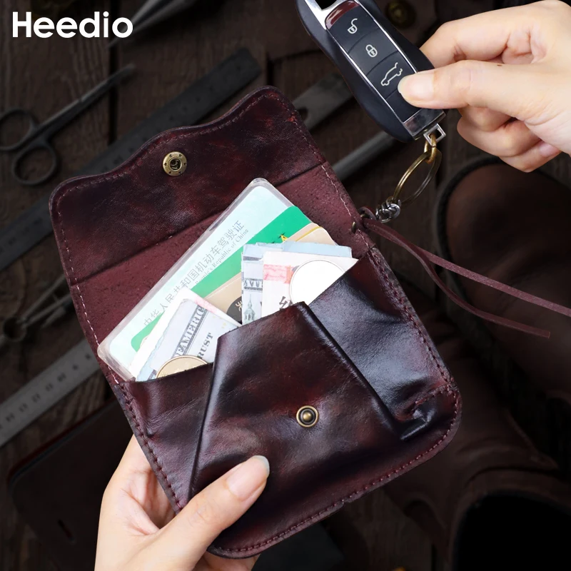 Vintage Genuine Leather Coin Purse Small Card Bag For Women Men Short Wallet Mini Card Holder Cowhide Money Bag