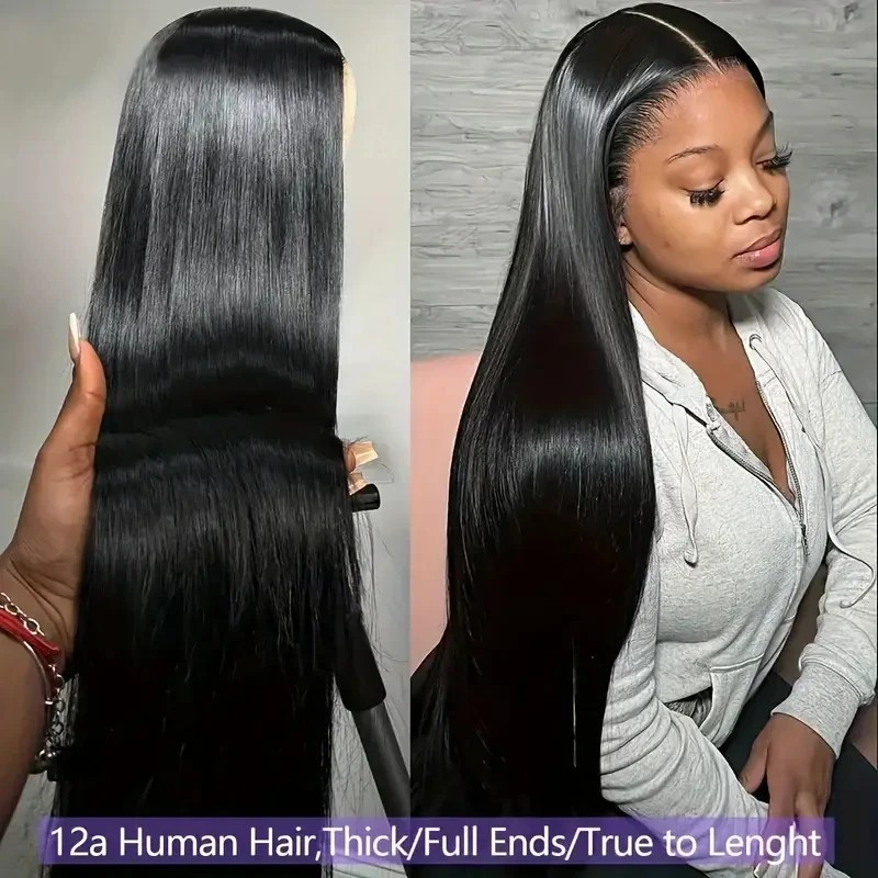 13x6 Straight HD Transparent Lace Frontal Human Hair Wigs 250% Density Pre Plucked with Baby Hair 5X5 Glueless Human Hair Wigs