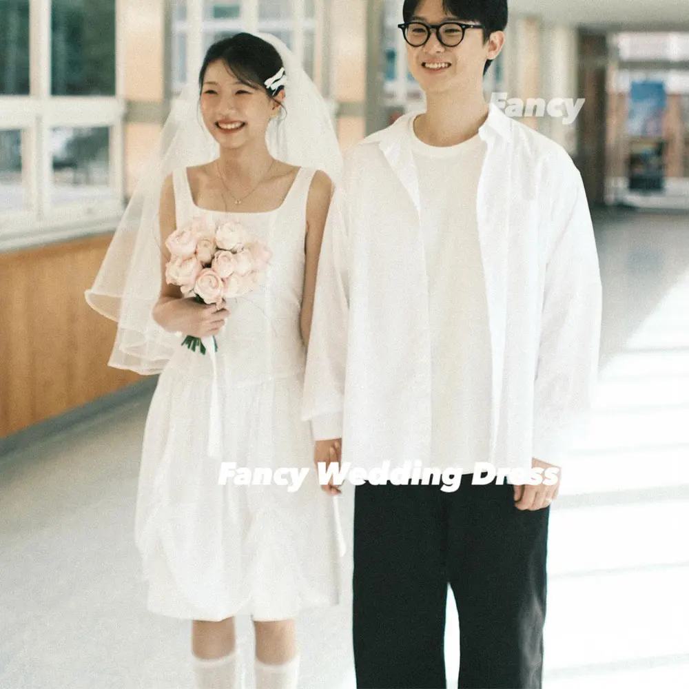 Fancy Simple Square Neck Wedding Dress A Line Sleeveless Party Dresses Back Zip Customized