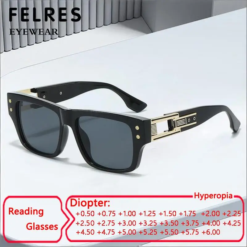 

New Luxury Square Reading Sunglasses Men Women Trendy Designer Thick Frame Black Presbyopic Glasses Outdoor Shades Sun Glasses