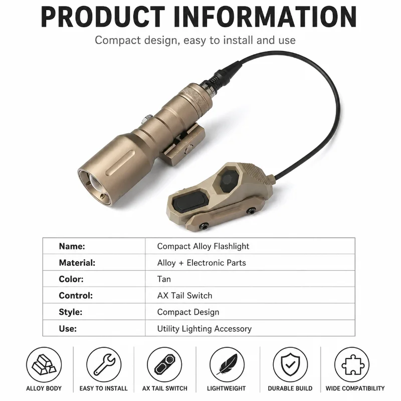 Portable Alloy Zoom Flashlight with External Tail Control Button - Collectible Toy Parts