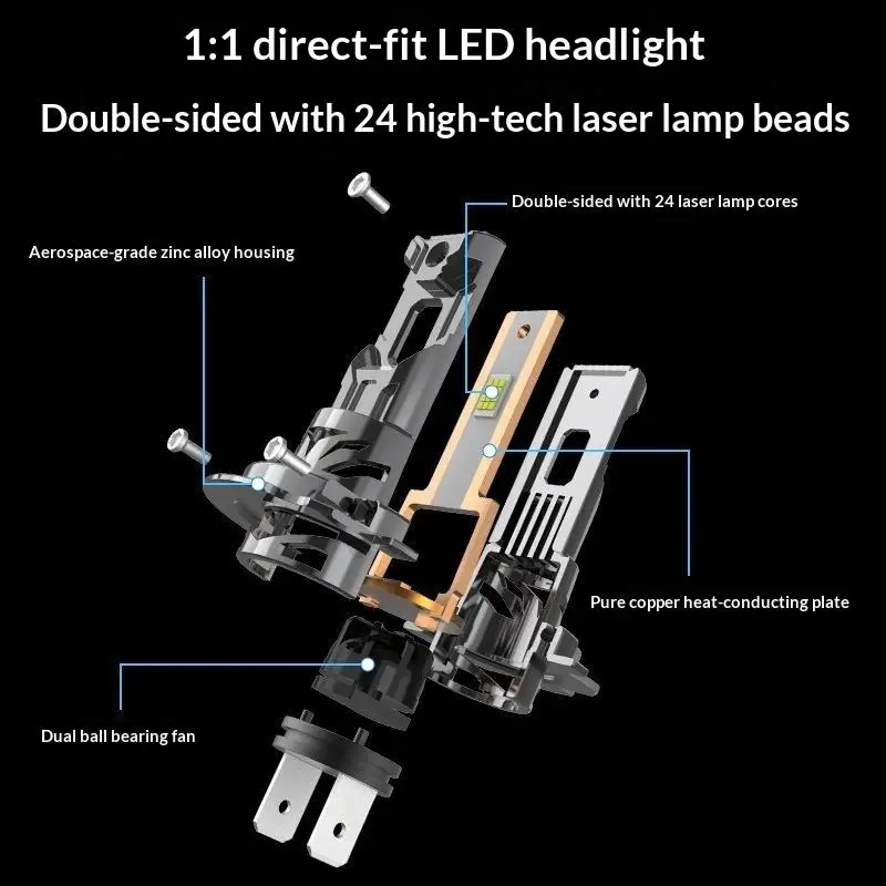 2026 Latest H4 H1 H7 H11 Auto Headlight LED Bulbs 52600LM Super Bright 1:1 Mini Size No Adapter for Driving Safety