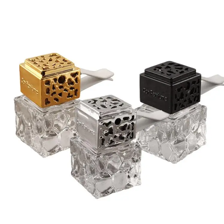 Exquisite Cube Car Perfume Bottle Essential Oils Diffusers Air Conditioner Vent Clip Air Freshener Empty Glass Decoration SN1225