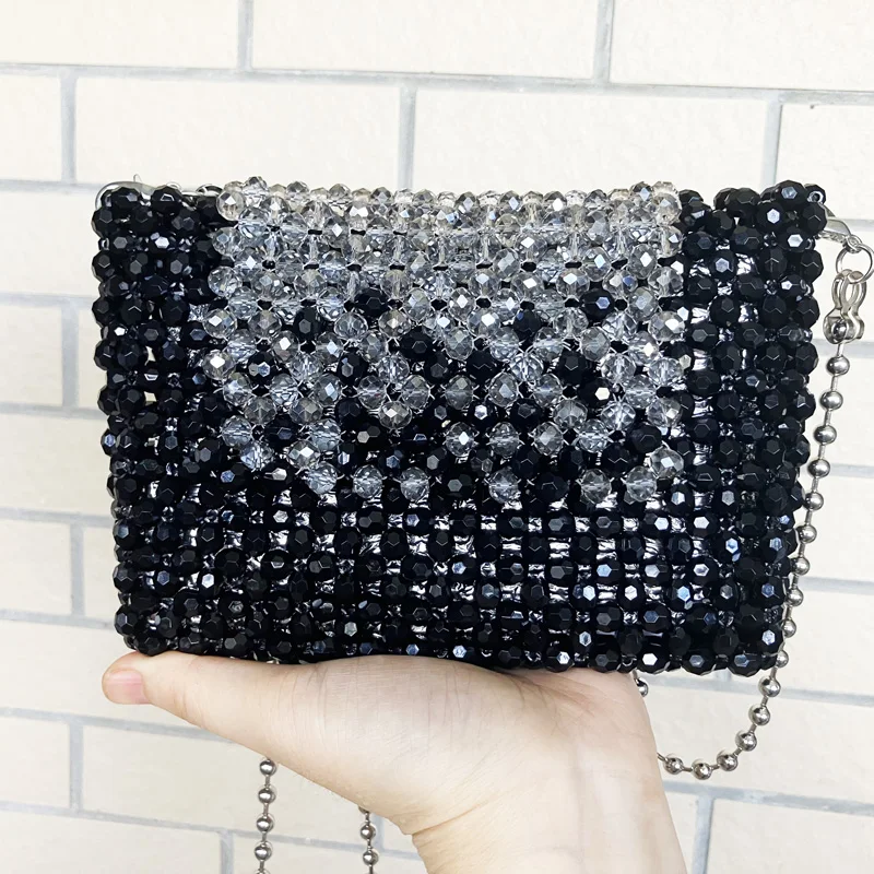 Beaded bag, Custom handbag for women,Black, unique handmade, gift for her, classic, lightweight, acrylic, women's