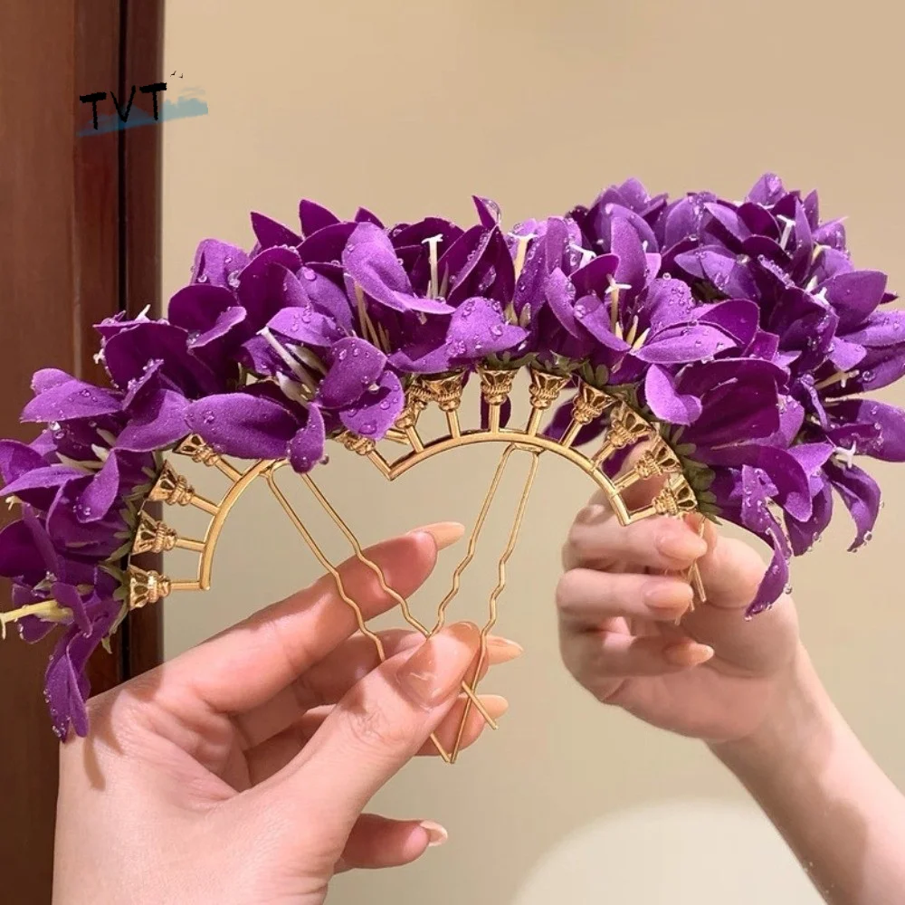 

Sweet Large Flower Hair Stick Fairy Bohemian Thai Hair Fork Solid Color Simulation Flower Chinese Style Side Clip Daily