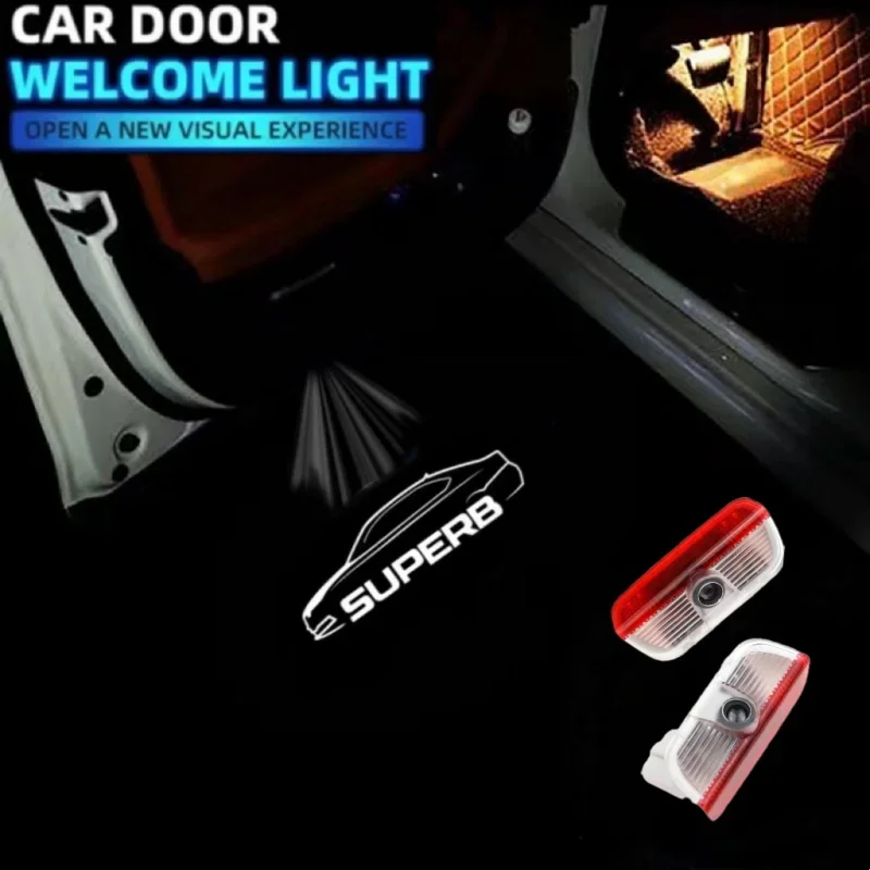 LED Car Door Lights Bulb Welcome Projector Courtesy Ghost Shadow Lamp AccessoriesFor Skoda Superb 2 MK2 Superb 3 2009-2023 2024