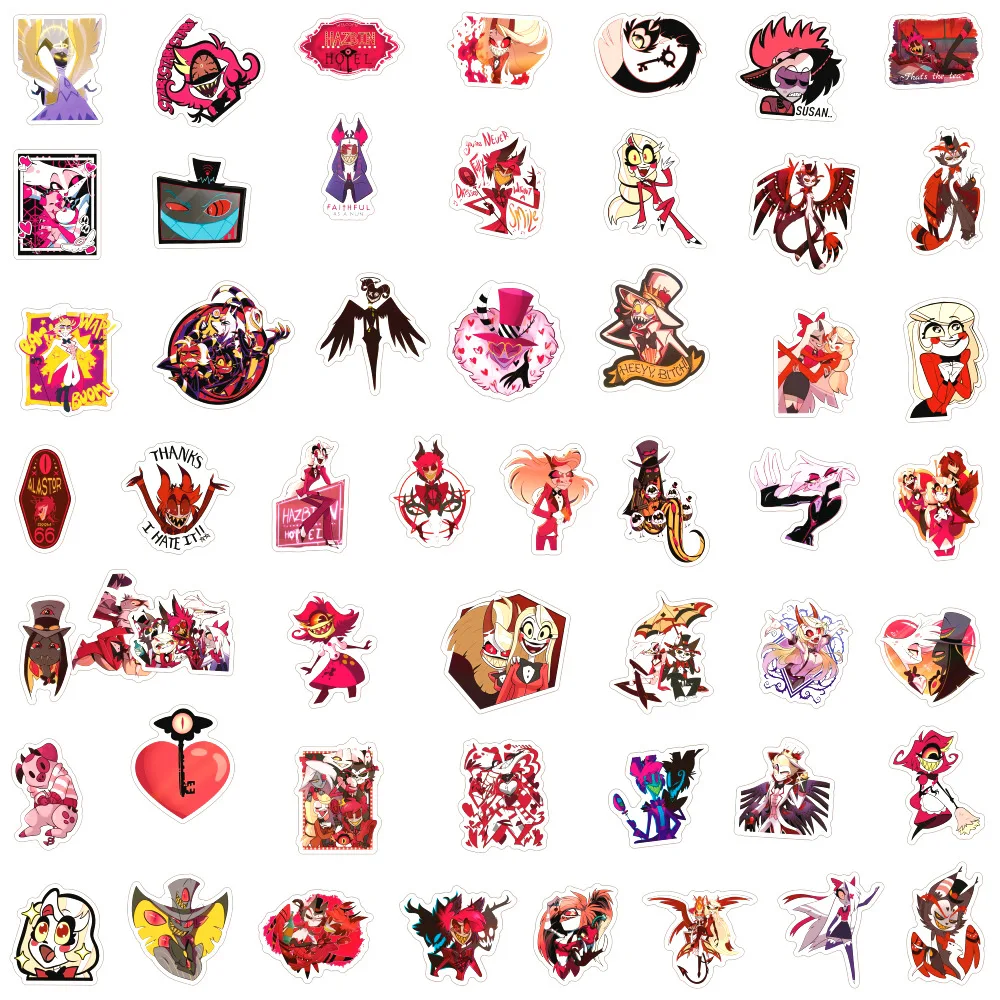 50Pcs Hazbin Hotel Graffiti Stickers Decals Suitcase Laptop Computer Guitar Decoration DIY Kids Classics Toy