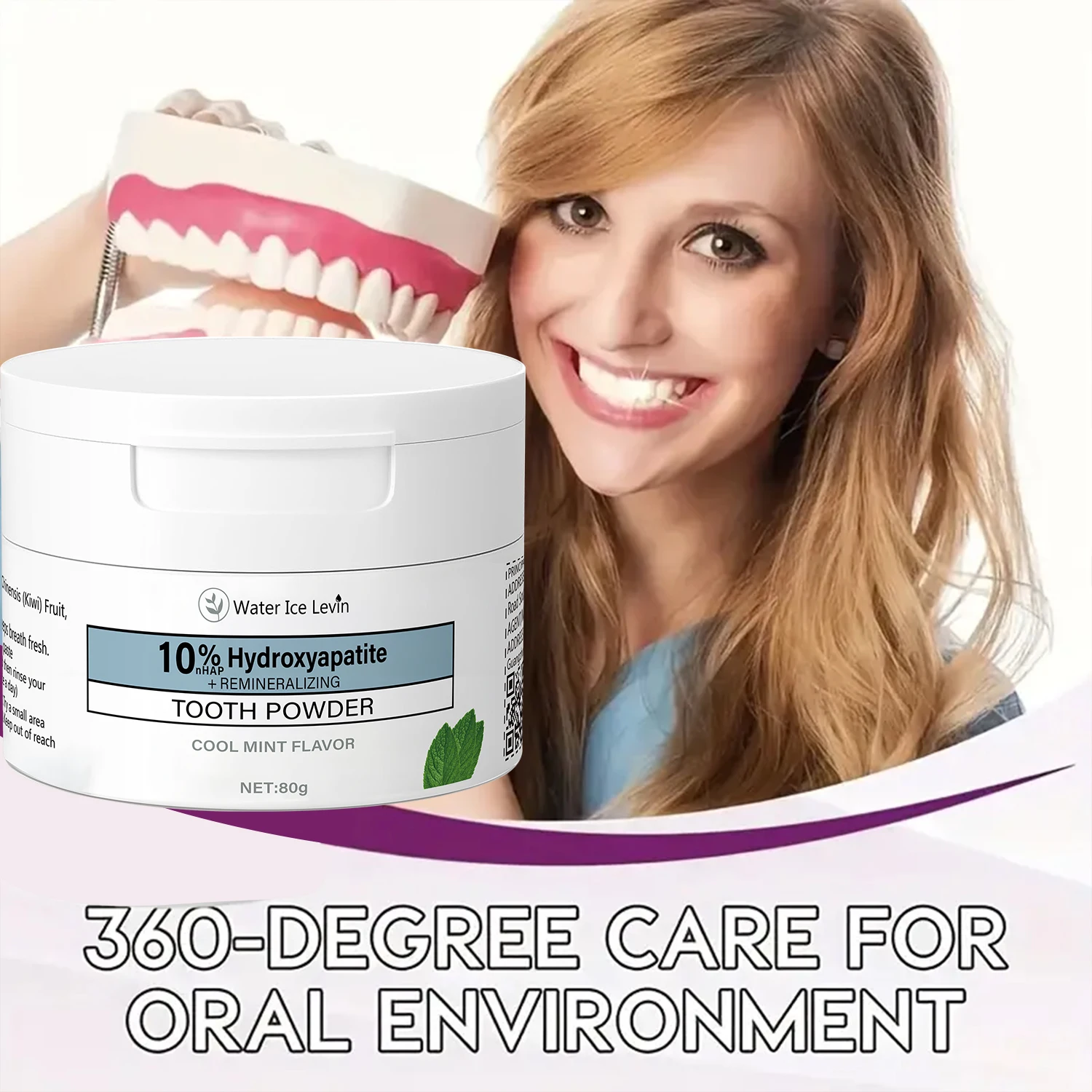 مسحوق تبييض الأسنان للشتاء بـ 10% هيدروكسي أبيتايت - إصلاح المينا وإعادة التمعدن، نعناع منعش، تبييض مكثف ونفس منعش - عناية شاملة بتقنية الترميم
