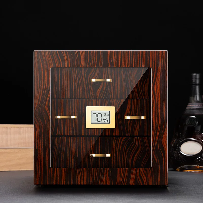 Spanish cedar cigar humidifier three-layer partitioned drawer-type large-capacity cigarette box