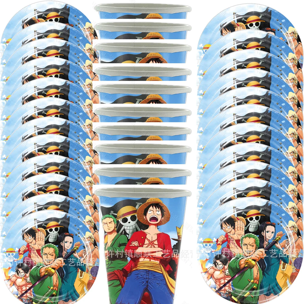 60pcs One Piece Theme Boys Kids Favors Cups Plates Happy Birthday Party Tableware Set Decoration Events Supplies