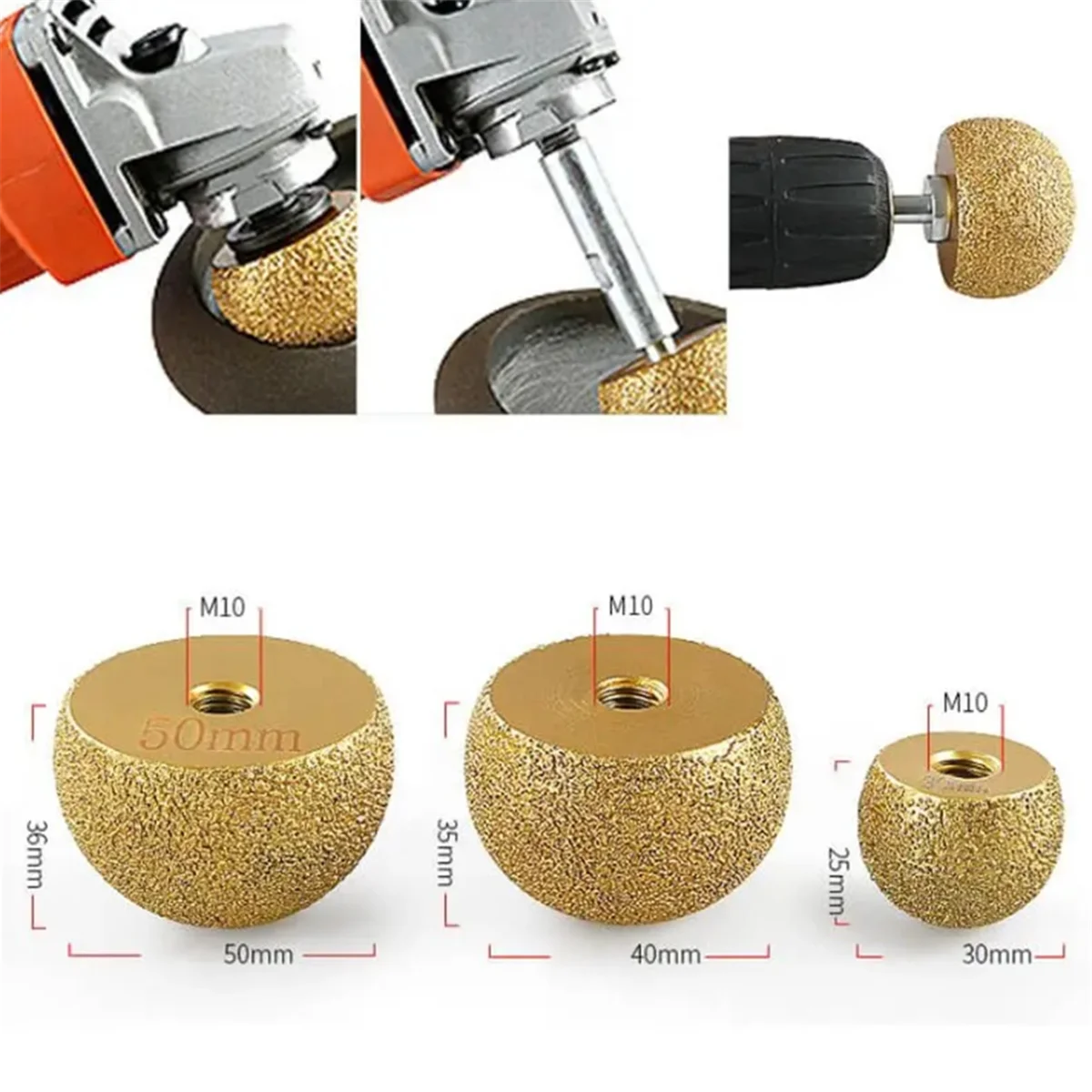 AB53 Brazing Diamond Mushroom Polishing Cone Pebble Cobblestone Marble Abrasive Tools Inner Circle Flower Pot Arc Grind 30mm