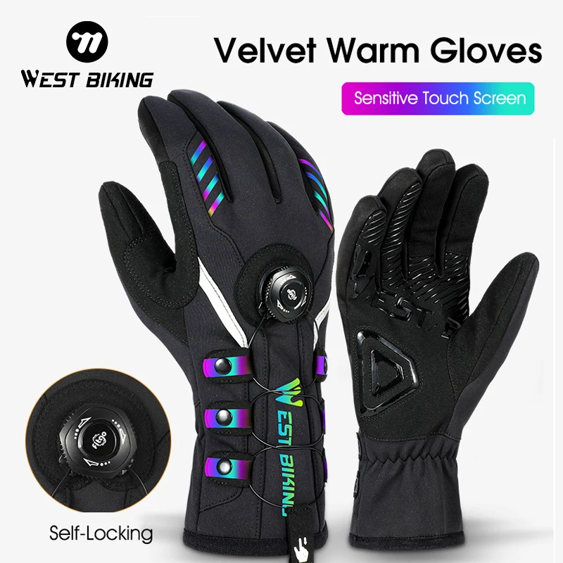 WEST BIKING Cycling Adjustable Self-locking Gloves Men Women Reflective MTB Bike Gloves Touch Screen Sport Ski Bicycle Gloves