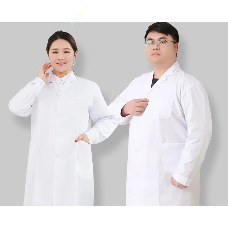 Plus Size Lab Coat Short Sleeve Doctor Nurse Dress Long Sleeve Medical Uniforms White Jacket with Adjustable Waist Belt For