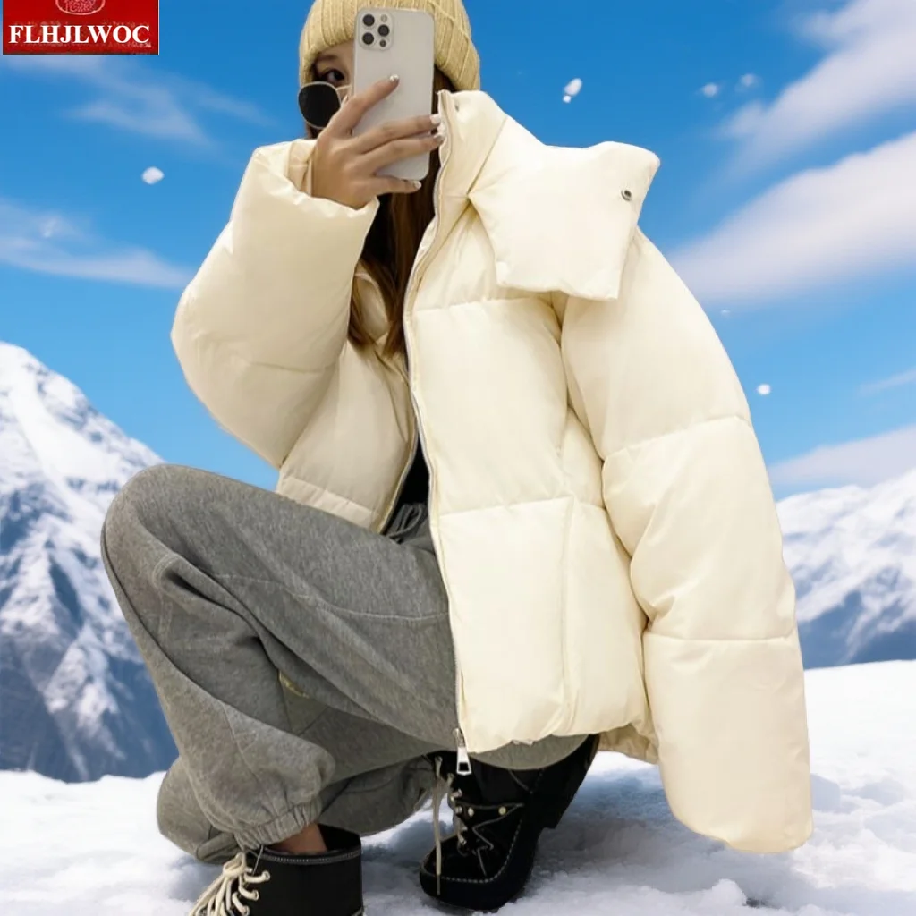 

2025 водолазка, зимняя верхняя одежда, пальто, Новый год, корейский стиль, розовый цвет, милый короткий пуховик для девочек, женские парки с капюшоном