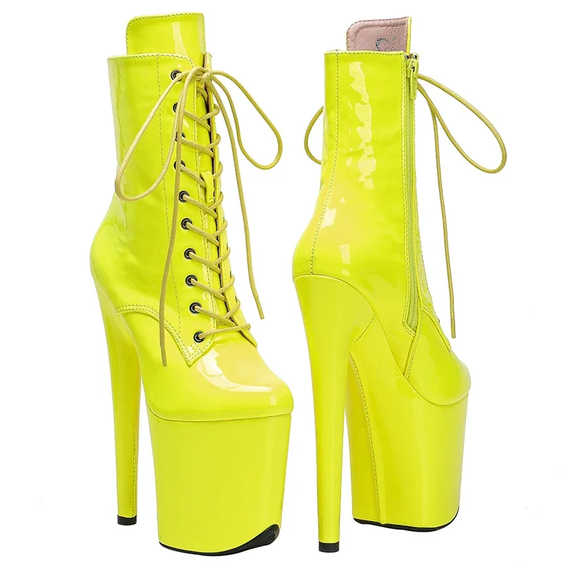 Leecabe 20CM/8 pulgadas amarillo charol PU tacón alto superior plataforma Pole Dance boot