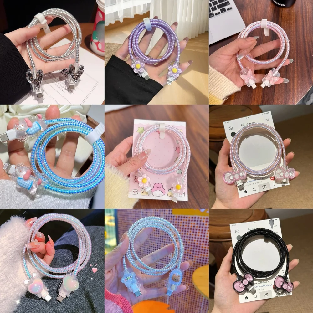 Protetor de Cabo USB em Formato de Desenho Animado DIY, Estojo Protetor de Cabo para iPhone, Samsung, Xiaomi, Huawei, Decoração Universal para Proteção de Cabos