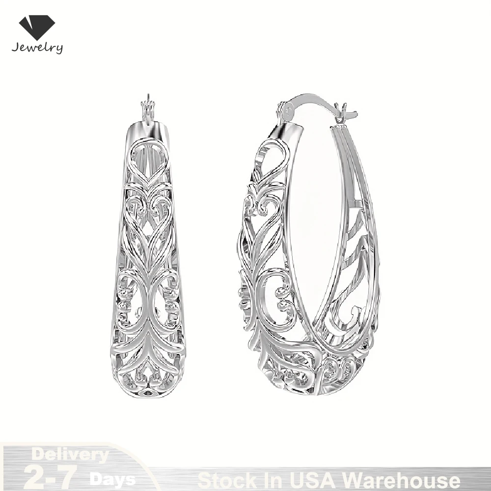

Elegant Hollow Earrings for Women Ethnic Style 925 Sterling Silver Simple Hoop Earrings Wedding Engagement Jewelry Party USA