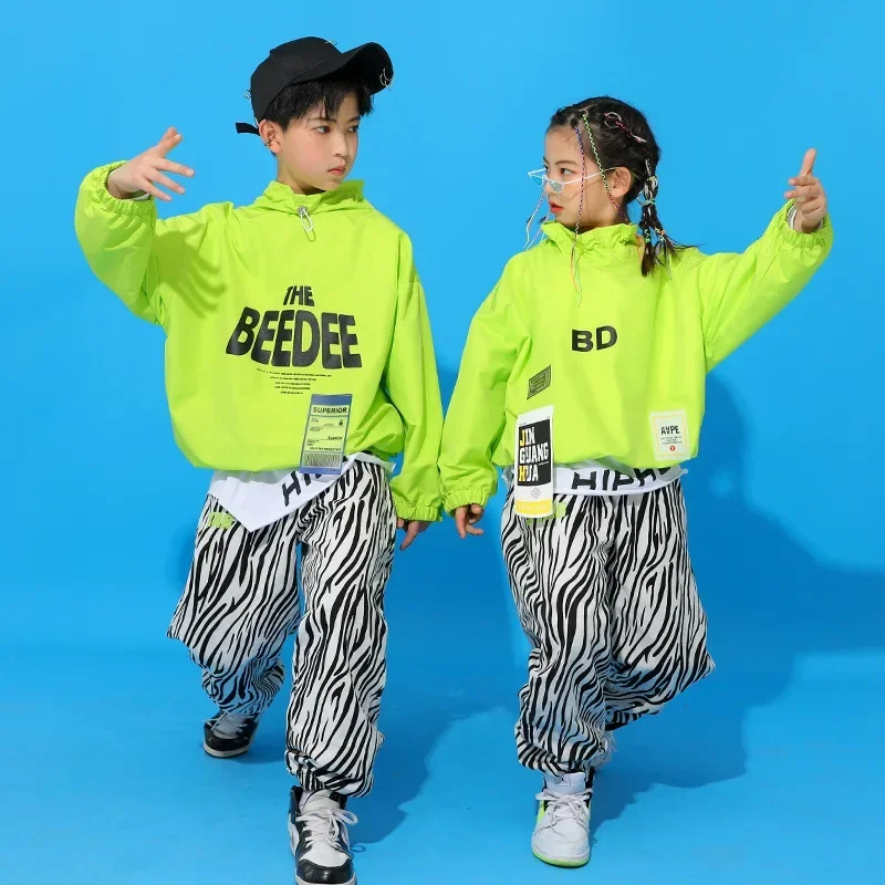 Hip Hop Boys Solid Color Pullover Camouflage Pants Girls Sweatshirt Joggers Costume Kids Jazz Dance Clothes Set Child Streetwear