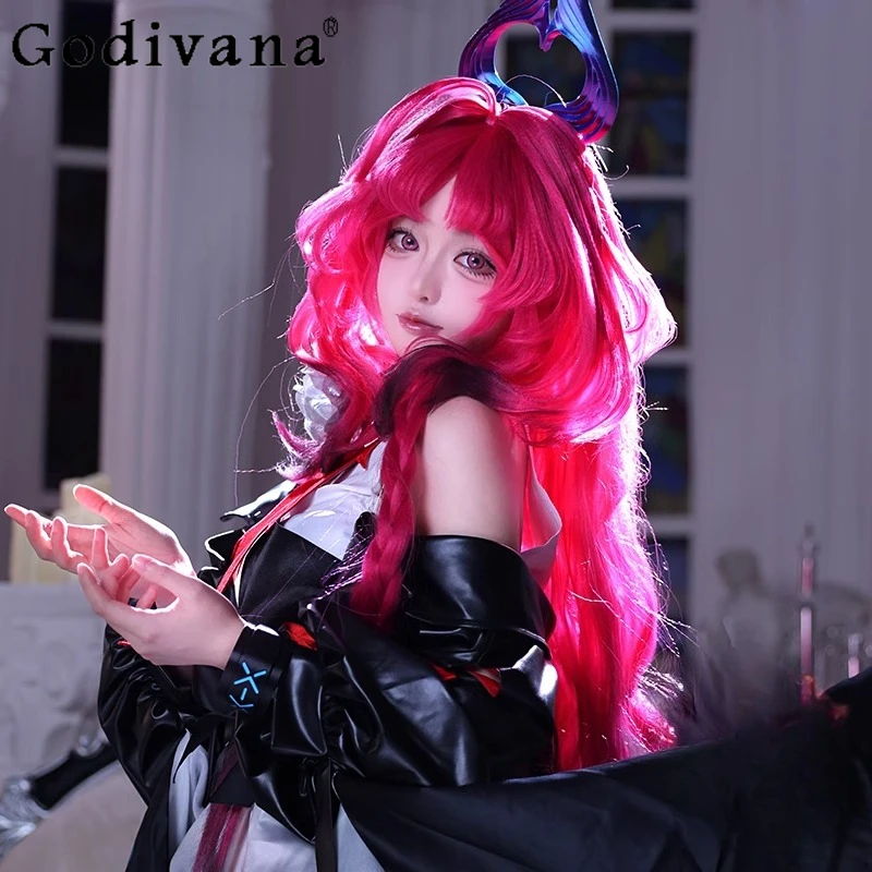 Cosplay Gioco bidimensionale Abito da donna Nero Copricapo Coda Gioco di ruolo Costume Set Abito da ragazza Decorazione con fiocco Abiti