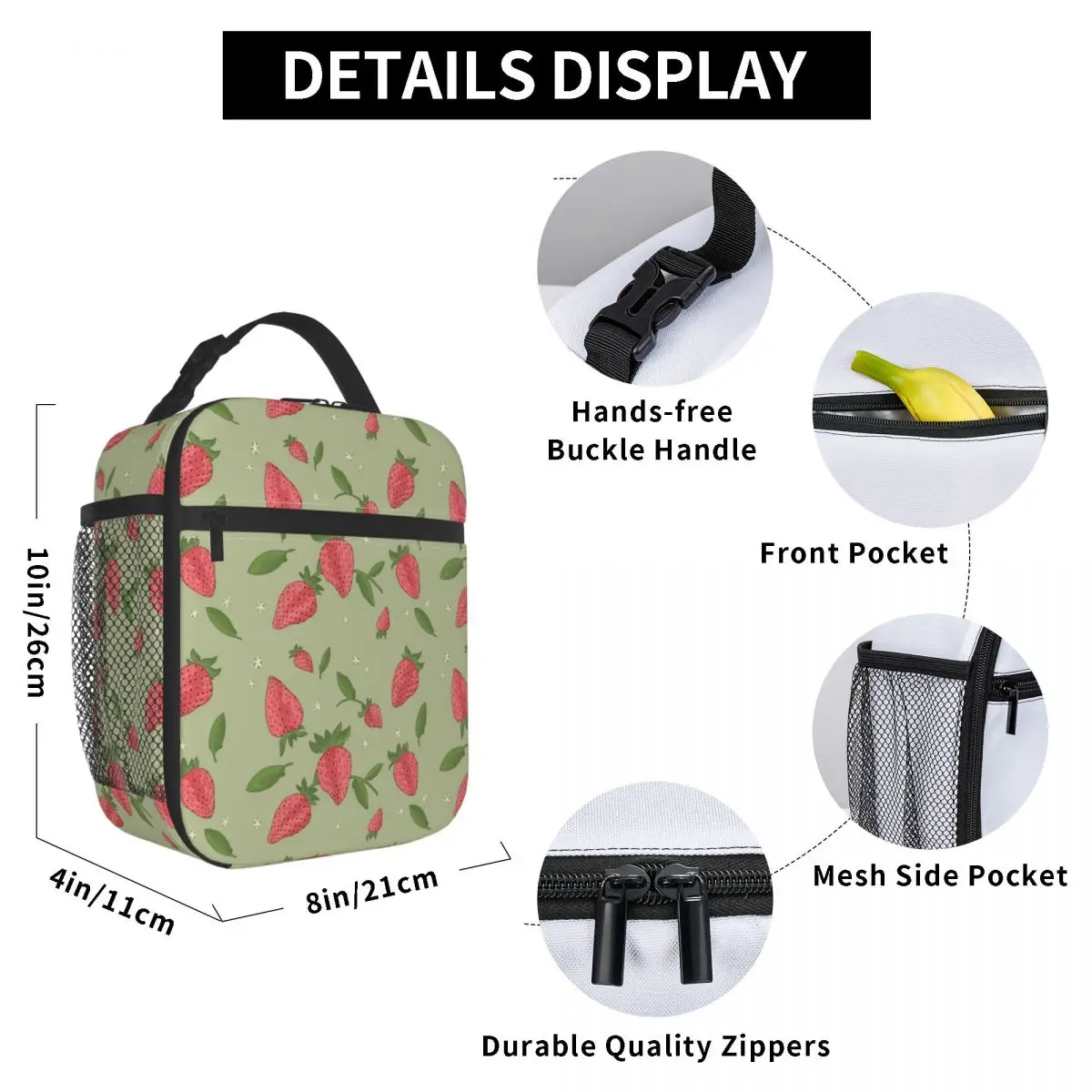 Pink Strawberry And Yellow Star Insulated Lunch Bag for Kids School Cooler Thermal Food Box Tote Portable Lunch Boxes Container