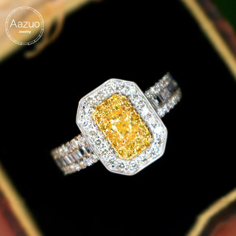 

Aazuo Higquality jewelry Real Yellow Diamonds 0.85c 18Kgold Square LuxuryRings Upscale Trendy Senior Party Fine Jewelry Hot Sell