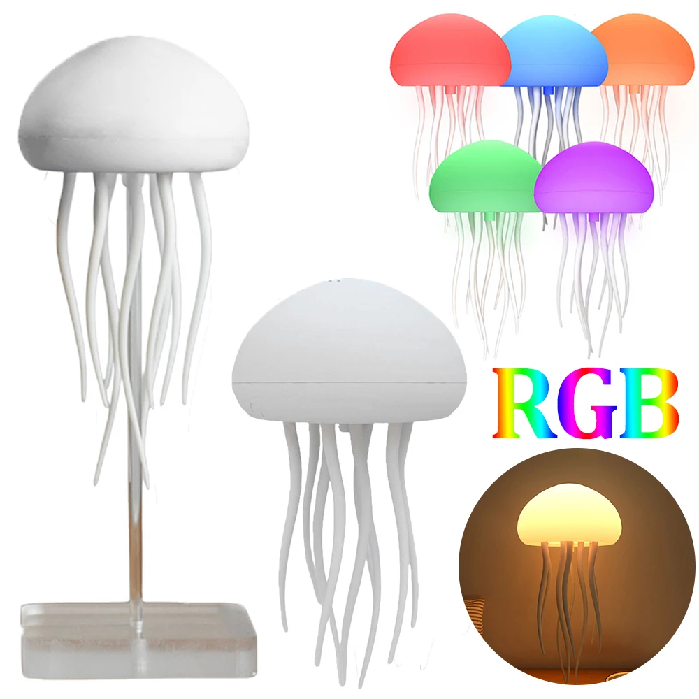 Cartoon Jellyfish Night Light RGB Gradient Cute Jellyfish Bedside Lamp Voice Control Sleeping Ligh 3D Jellyfish LED Night Lamp