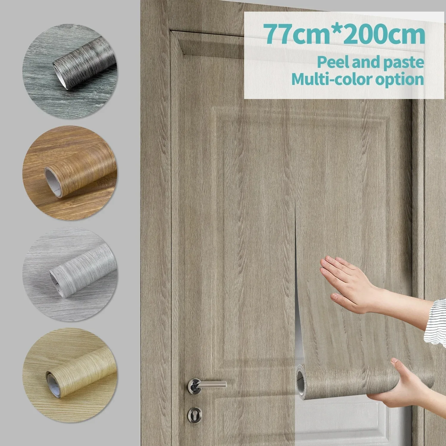 Simulation Embossed Wood Grain Door Sticker Waterproof Self Adhesive Oriental Wooden Door Wrap Full Cover Wallpaper Home Decor
