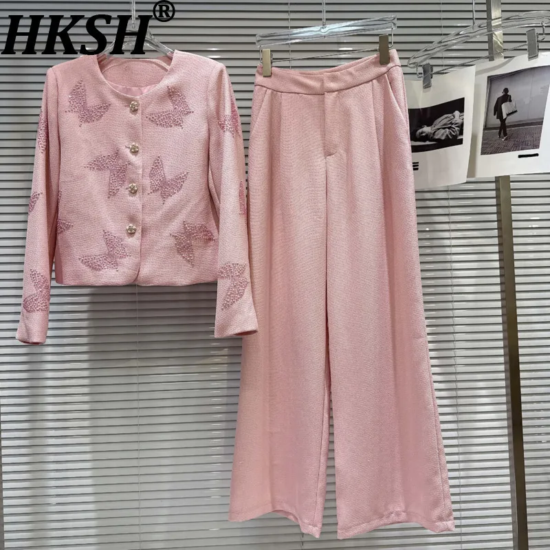 

HKSH Осеннее новое женское пальто, однобортное короткое пальто с шипами Dianmonds High Street, однотонные стильные широкие брюки HK10197