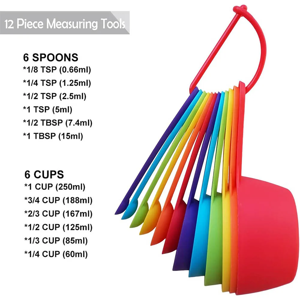 Scale Measuring Cups and Spoons 12 Pcs Set Milk Coffee Spoon Baking Tools Kitchen Measuring Spoon Set Plastic Measuring Cup