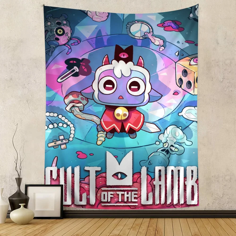 Cult of The Lamb Video Game Anime Tapestry Hanging Tarot Hippie Wall Rugs Dorm Home Decor