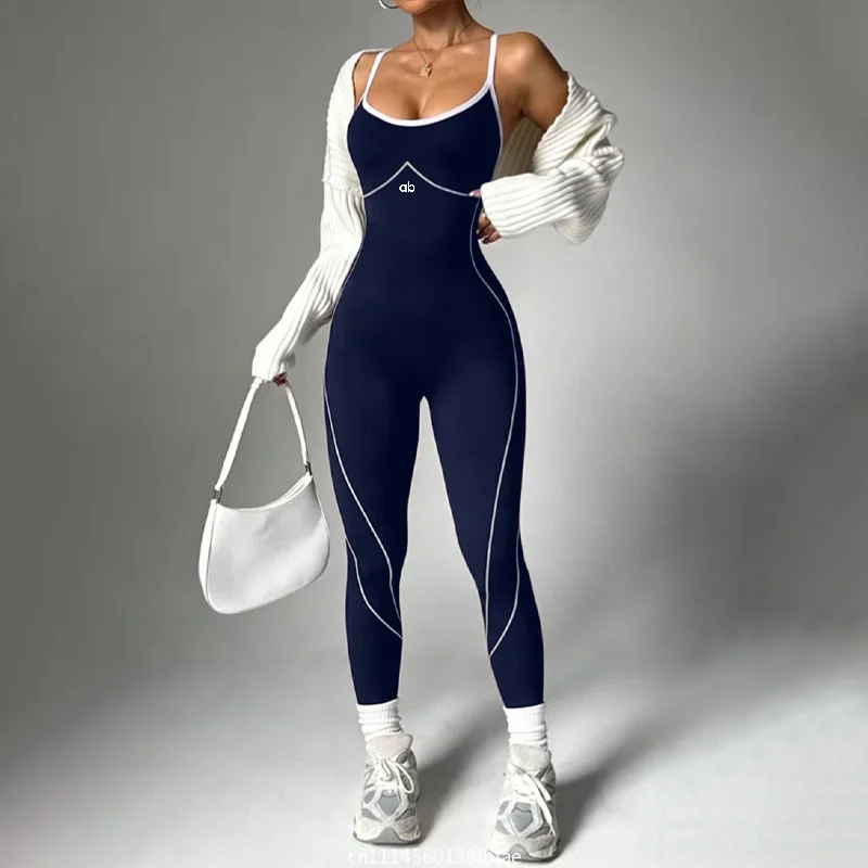 Women's Yoga Fitness Suit Cross-Border Wearing Sportswear Peach Butt Color Block One-Piece Strapless Tight Fit Running Outfit