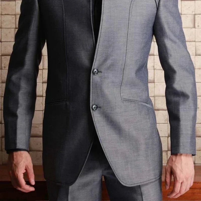 Tunic Suits For Men With Stand Collar 2 Pieces Formal Fashion Wedding Groom Tuxedo Business Style Set Jacket With Pants