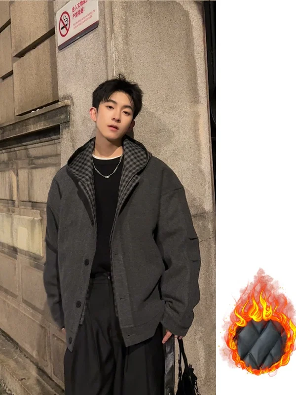 

Мужское теплое шерстяное пальто Thiened, осенне-зимнее, в американском ретро-стиле, из хлопка, свободного кроя, с капюшоном, молодежная мода