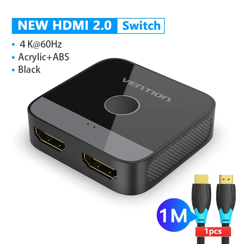 Vention HDMI-adapter 2.0 Bi-directionele schakelaar 4K 60Hz 2-in-1-uit & 1-in-2-uit splitter voor PS5 PS4 Switch TV Box