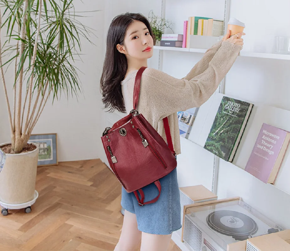 Hot Sale Women's New Fashion High Quality Soft Leather Double Shoulder Bags Totes Large Capacity Travel Backpacks Crossbody Bag