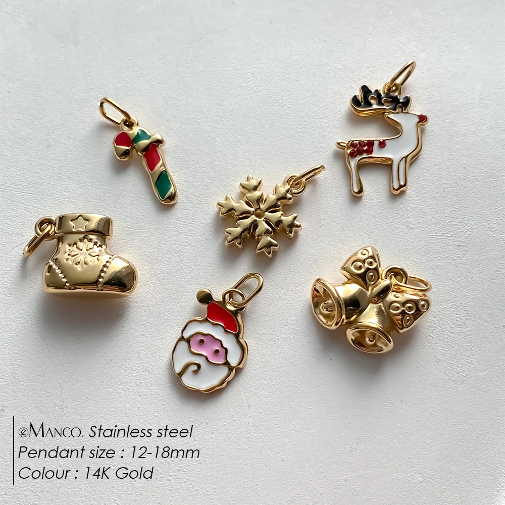 EMANCO Stainless Steel Charms Christmas Elements Santa, Snowman, Tree Holiday Celebration Gift Versatile DIY Jewelry Pendant