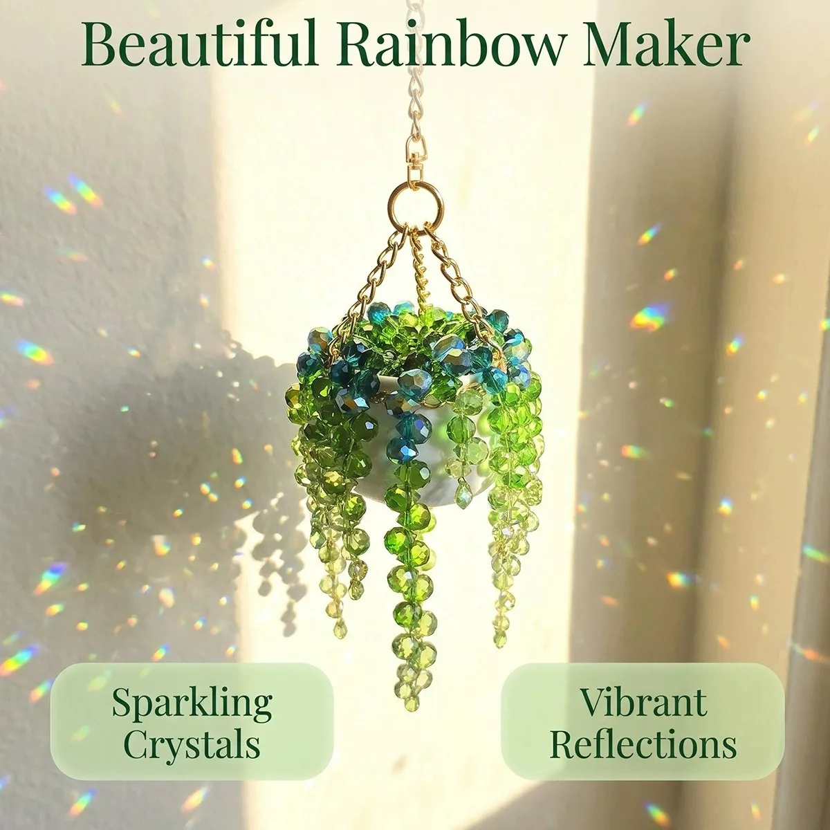 Handmade Crystal Bead Trailing Plant Car Hanging Ornament, Hanging Basket Rear View Mirror Pendant,  Auto Interior Accessory