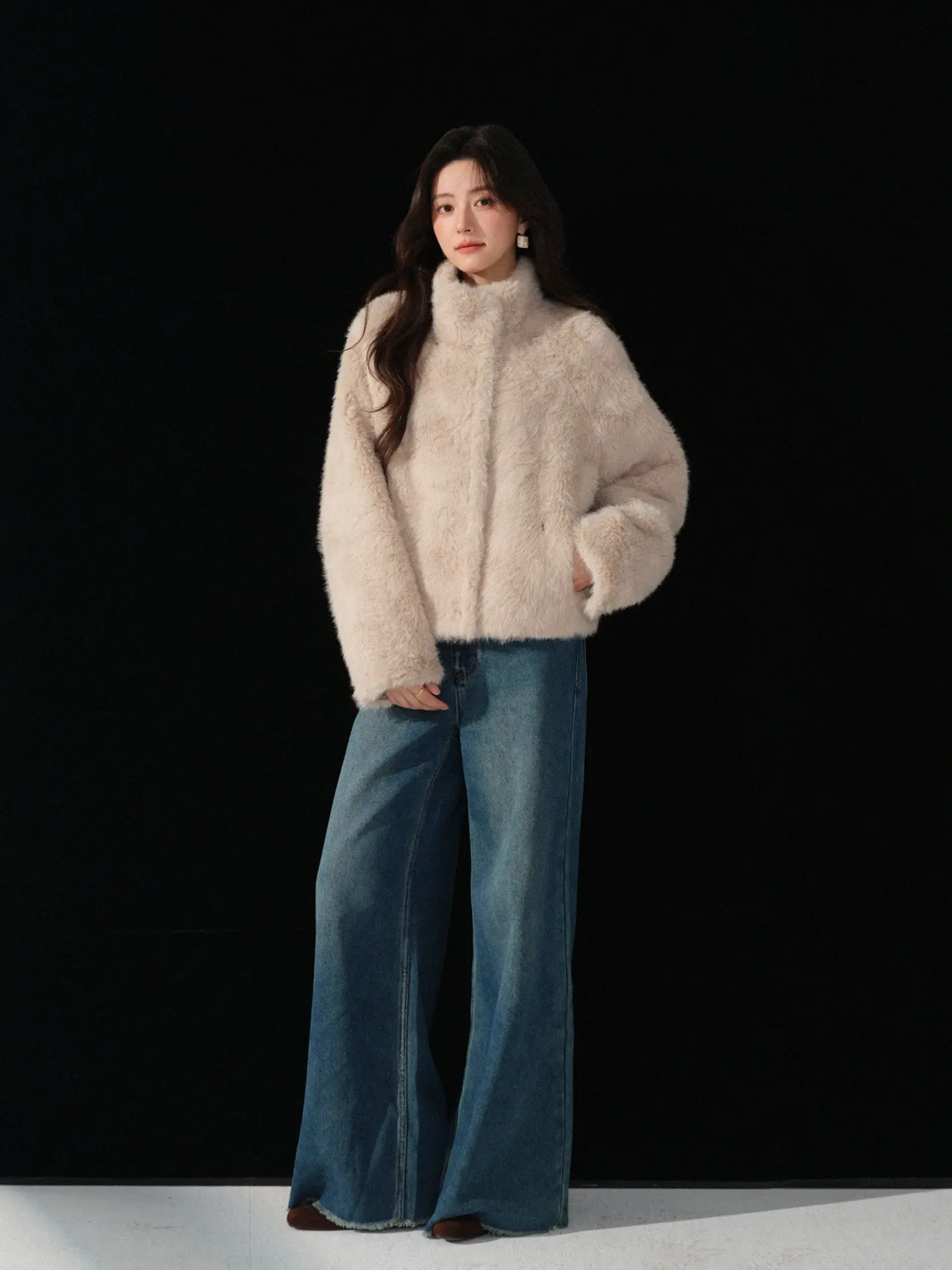 المرأة الشتاء الوقوف طوق أفخم سترة قصيرة سيدة دافئة مريحة ملابس خارجية لينة رقيق الملمس أنيقة عارضة اليومية ركاب معطف