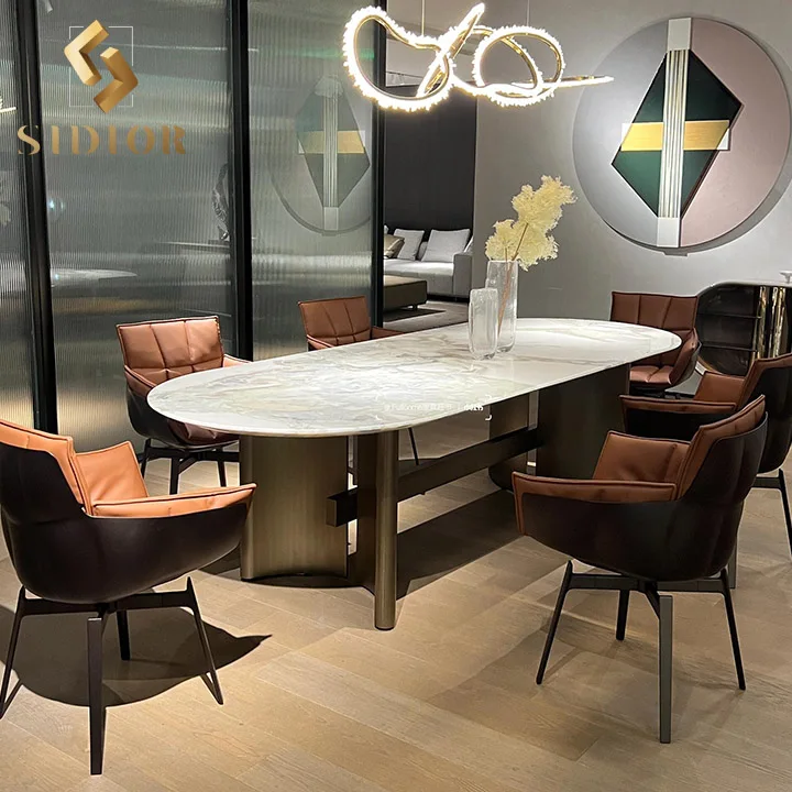 Exquisite Design Elegant Natural Marble Dining Table forVilla Dining Room for 6 8 10 Seater Chair for Villa Apartment