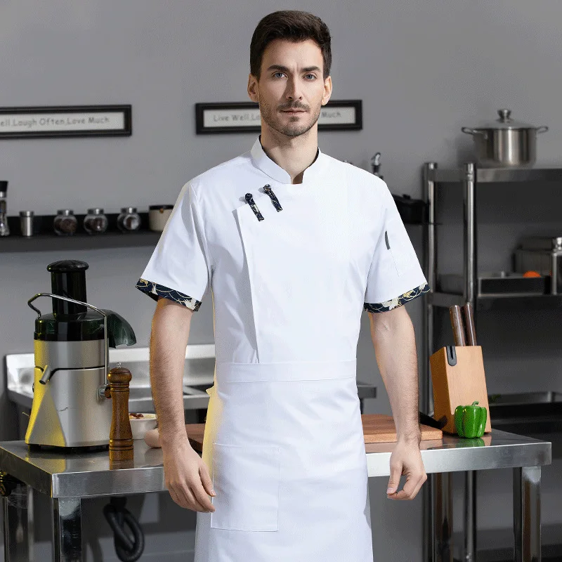 Elastic Chef Overalls Short-Sleeved Men's Buckle Summer Thin Catering Restaurant Hotel Hot Pot Restaurant Chef Uniform Breathabl