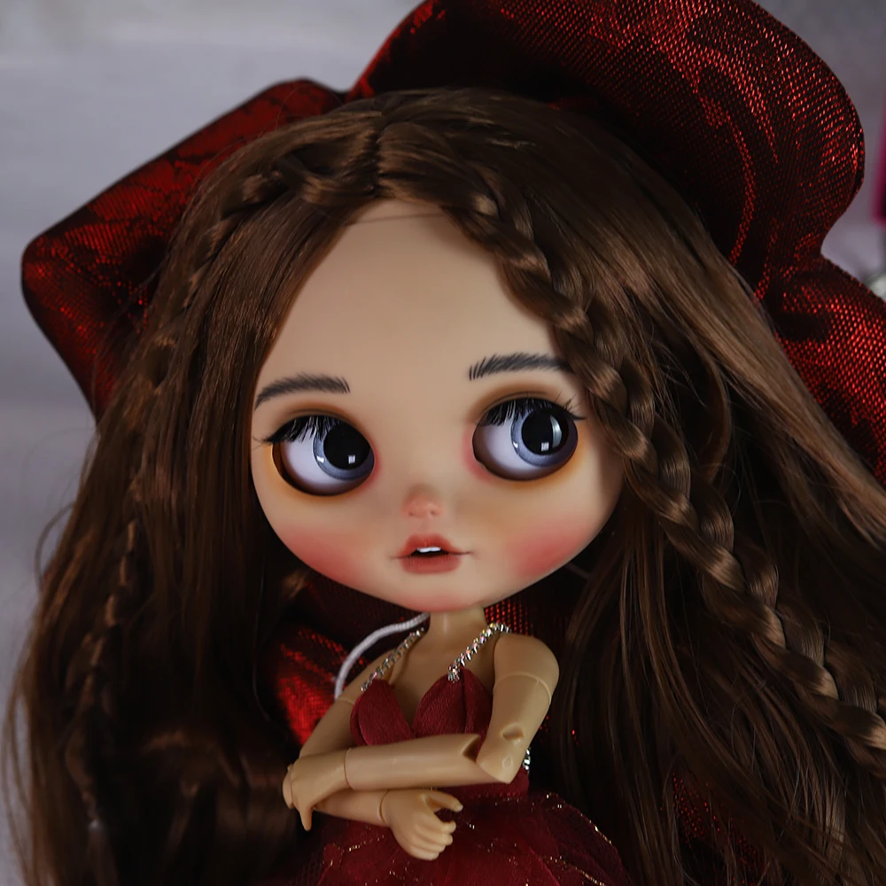 ICY DBS Blyth Doll Brunette The Red Queen Princess Dress Tan Skin Matte Face Bunny Teeth 30cm Doll Festival Girls Birthday Gifts