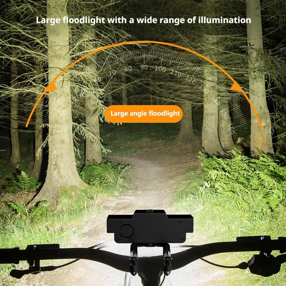 Bicycle Headlight 7 Light Modes 20H Long Battery Life Wide Angle Floodlight 120dB Horn One Button Control Night Riding Light