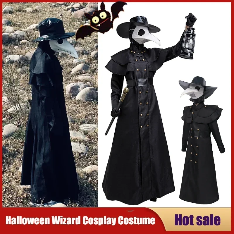 SN66 Adult Kids Halloween Costume Medieval Hooded Robe Plague Doctor Bird Cosplay Horrord Monk Steampunk Carnival Masquerade W&M