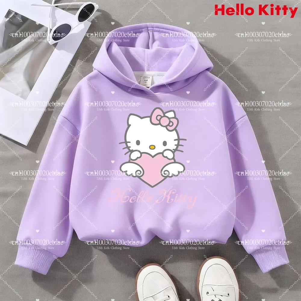 Urocza bluza dziecięca z nadrukiem Sanrio Hello Kitty, nowa ciepła bluza na jesień i zimę, modna i uniwersalna miękka bluza z kapturem.