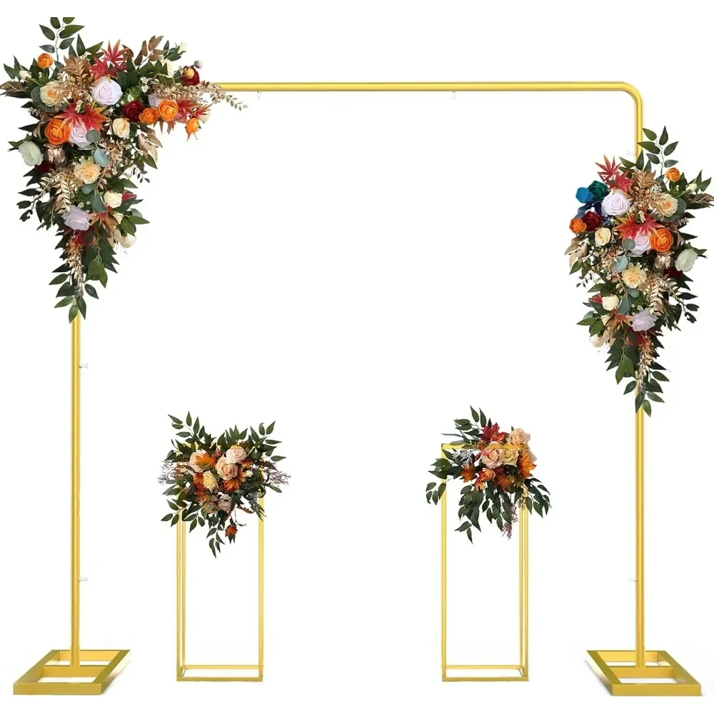 

Wedding Arch Backdrop Stand, 7.2FT x 7.2FT Wedding Arches for Ceremony, Gold Balloon Arch Stand with Flower Stand for Wedding