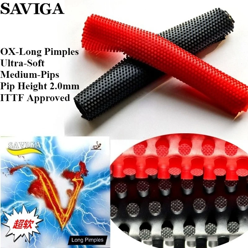 SAVIGA OX Table Tennis Rubber Long Pimples Ultra-Soft Medium-Pips Height 2.0mm Sinking Effect Anti Spin Arc for Defense ITTF
