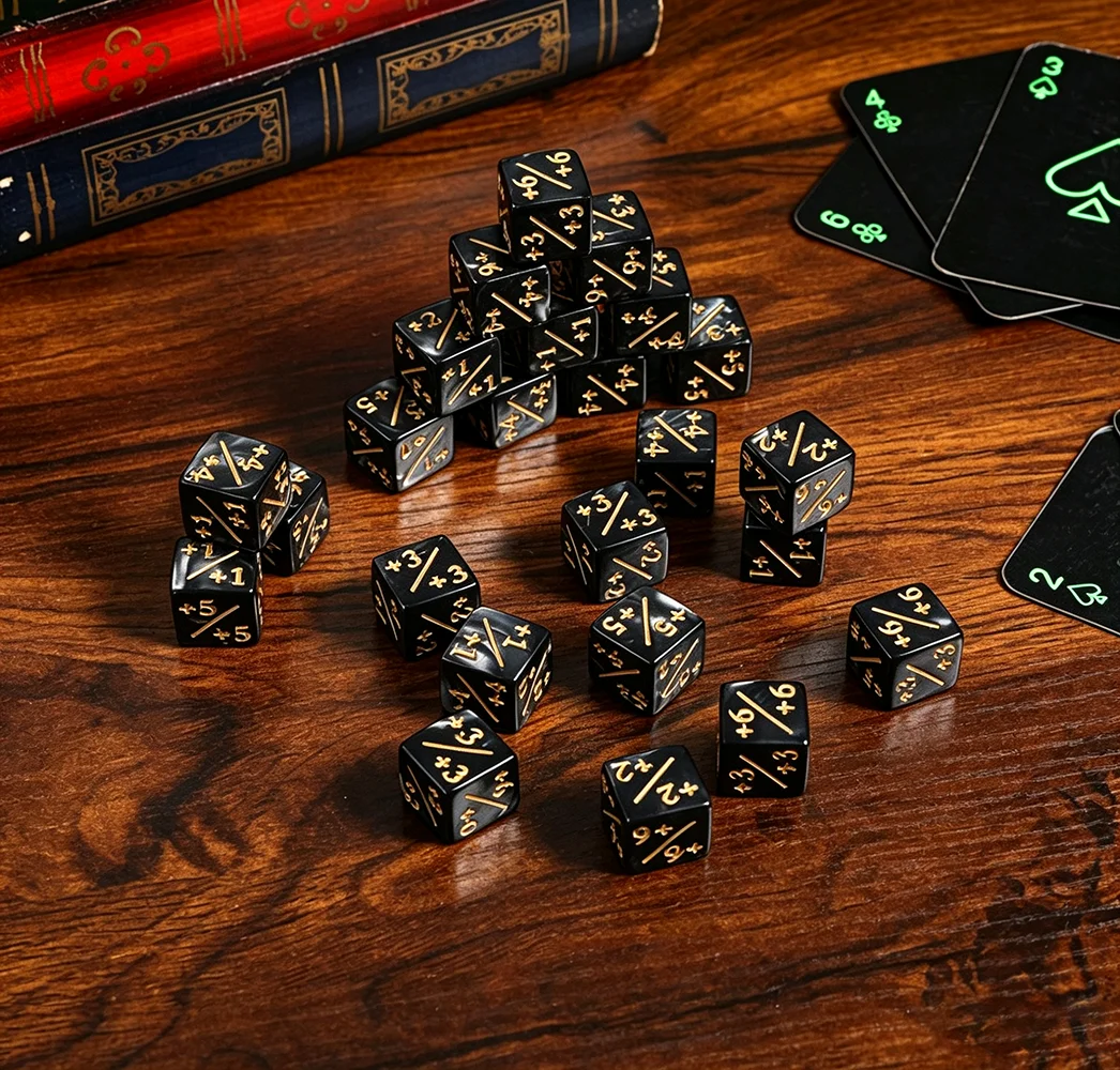 24Pcs 1/+1 Token Dice Counter, 0.63in D6 Plus and Minus Dice Set, Acrylic Board Game Accessory, Compatible with MTG Counter, CCG