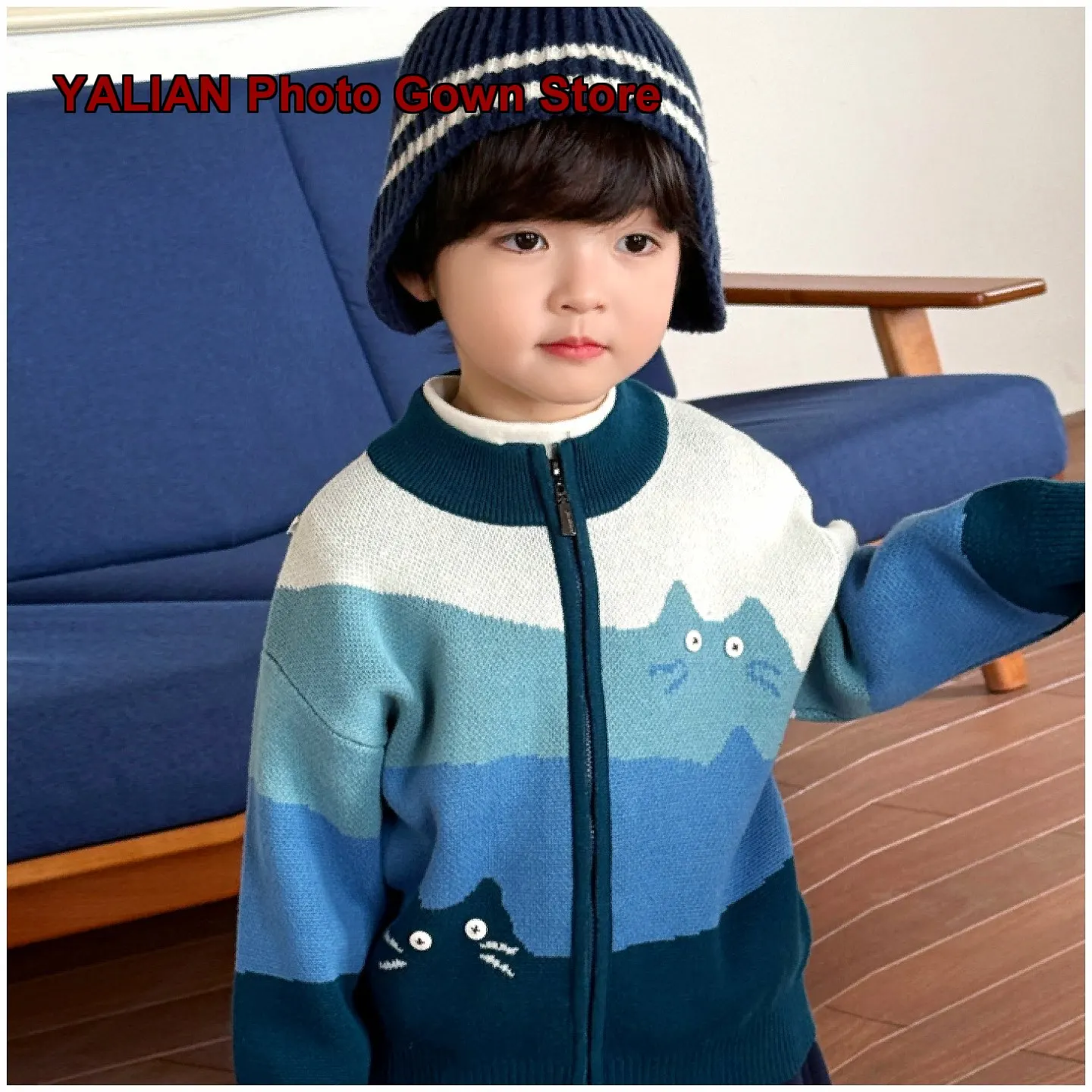 Boys Cardigan Kids Autumn Winter Cotton Zip Up Cartoon Print Letter Embroidered Button Front Newborn