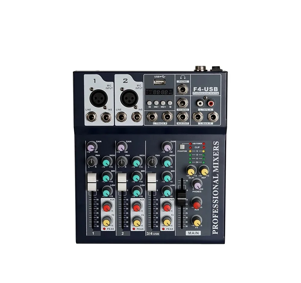 

Portable Audio Mixer Systerm USB Recording Computer DJ Sound Mixing Console 4 Channel Karaoke Amplifier System 48V Phantom Power