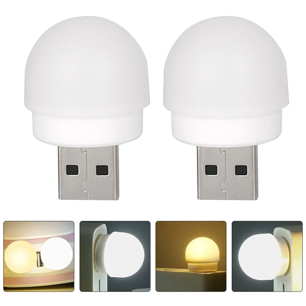 2Pcs USB Night Lights Mini LED Bedside Lamps Portable Bedroom Emergency LED Lights USB Charging Compact Lightweight Plastic